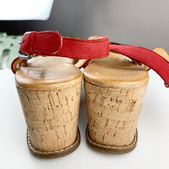 Naya Nalisha Sandals Platform Wedge Cork Red Leather Upper Strappy Women's 6.5 - Picture 10 of 11